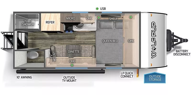 19' 2023 Forest River Cherokee Wolf Pup 14CC Floorplan
