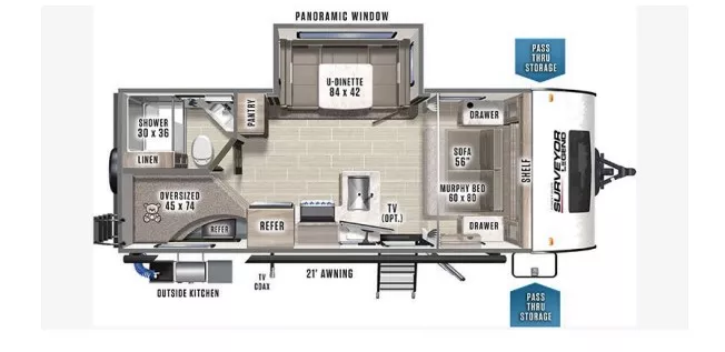 27' 2022 Forest River Surveyor Legend Series 240BHLE w/Slide - Bunk House Floorplan