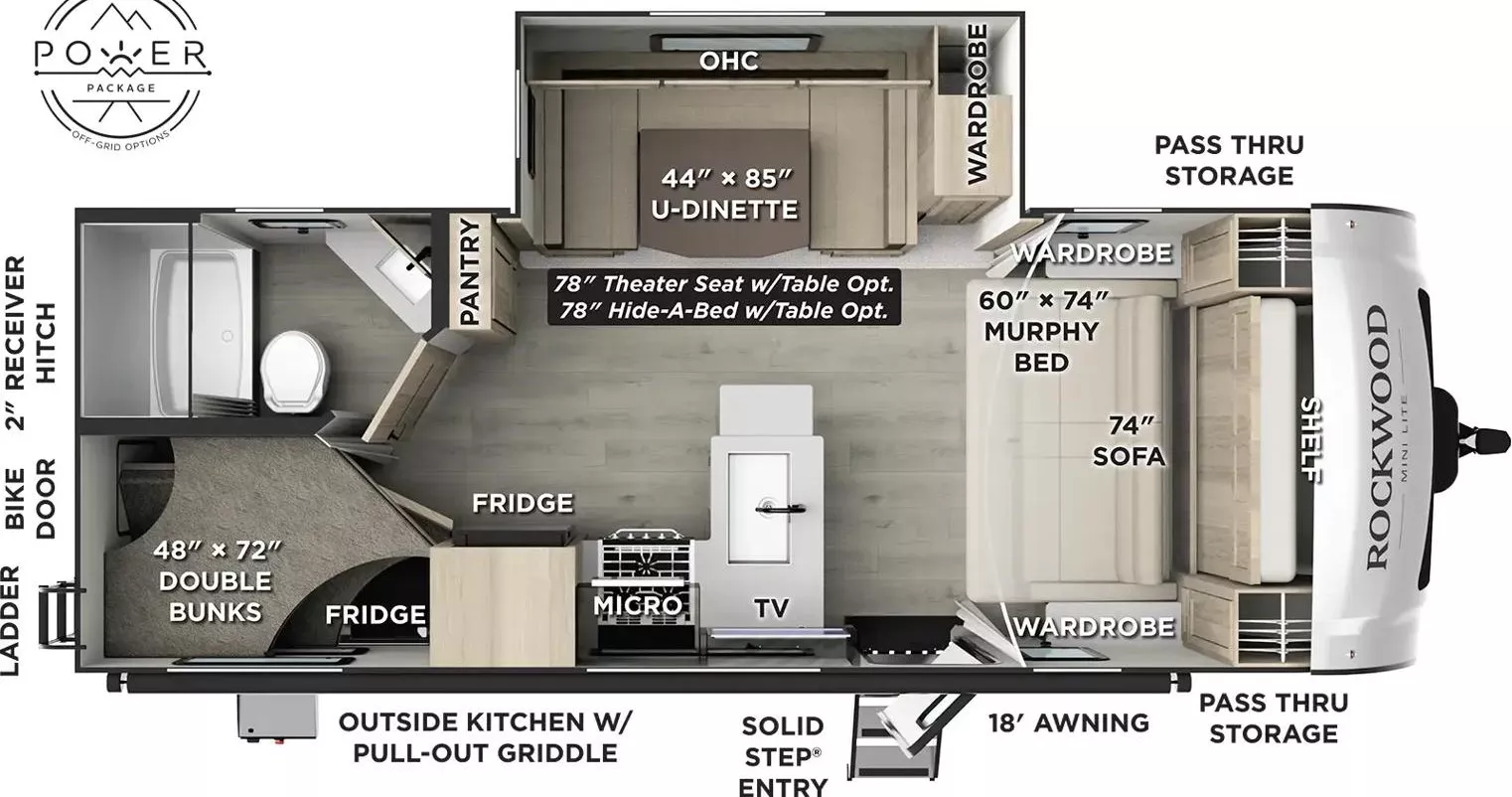 25' 2024 Forest River Rockwood Mini Lite 2509S w/Slide Floorplan