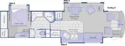 38' 2006 Country Coach Inspire 360 DAVINCI 400 400hp Caterpillar w/3 Slides Floorplan