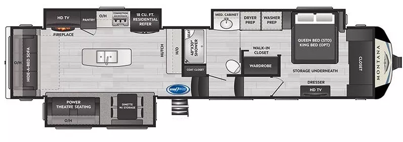 41' 2023 Keystone Montana 3813MS w/3 Slides Floorplan