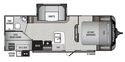 27' 2020 Keystone Passport Sl 240BH w/Slide - Bunk House Floorplan