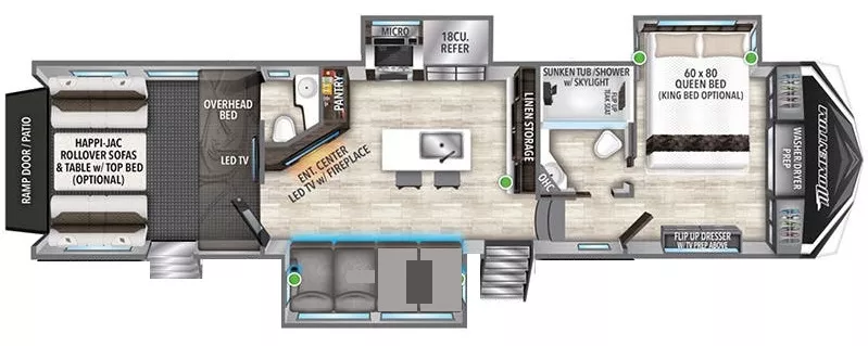 38' 2022 Grand Design Momentum 351MS w/3 Slides & Generator  - Toy Hauler Floorplan