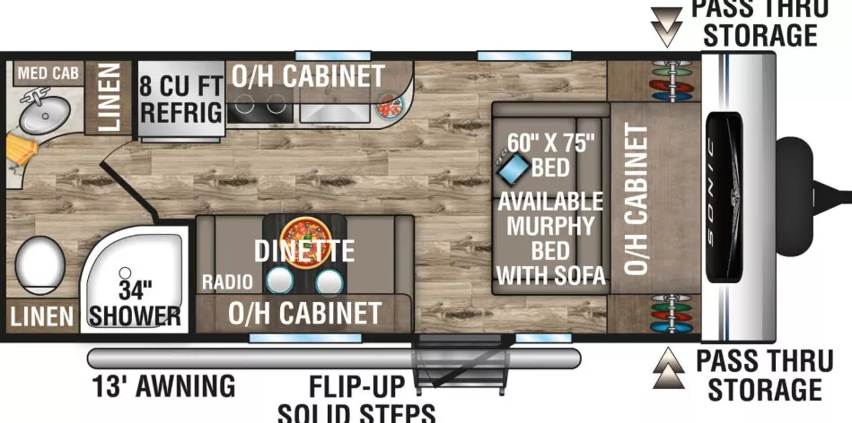 23' 2022 Venture RV Sonic 190VRB Floorplan