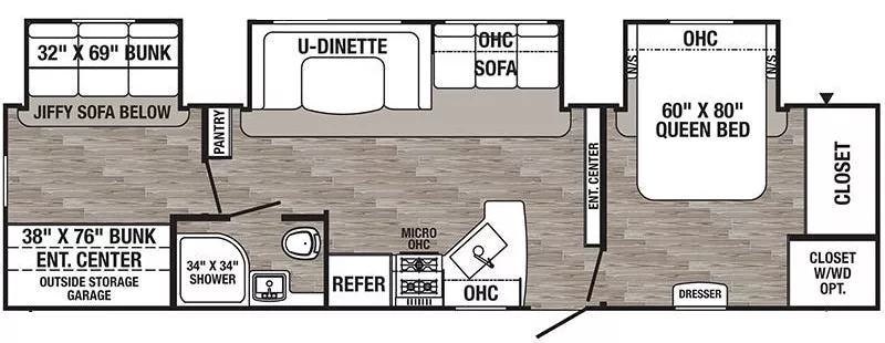 37' 2020 Forest River Palomino Puma 32RBFQ w/3 Slides - Bunk House Floorplan