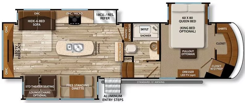 36' 2016 Grand Design Solitude 300GK w/3 Slides Floorplan