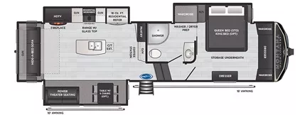 35' 2021 Keystone Montana High Country 295RL w/3 Slides Floorplan