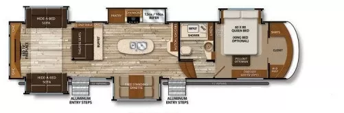 41' 2017 Grand Design Solitude 375RES w/5 Slides Floorplan