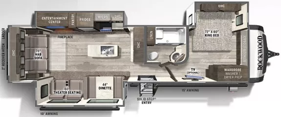 36' 2022 Forest River Rockwood 8337RL w/3 Slides Floorplan