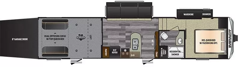 38' 2017 Keystone Impact Toy Hauler 351 w/2 Slides & Generator  - Toy Hauler Floorplan