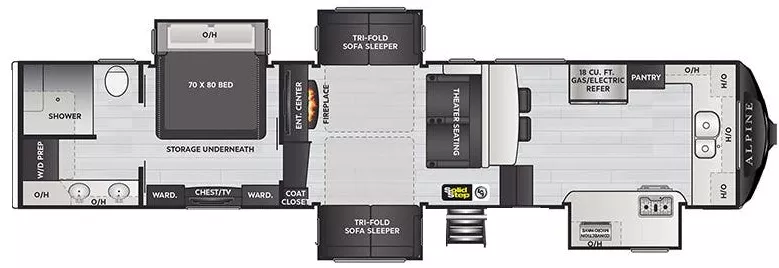 41' 2022 Keystone Alpine 3790FK w/5 Slides Floorplan