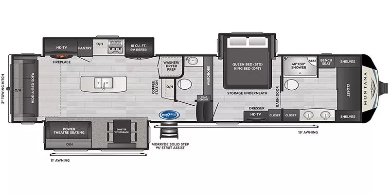 40' 2021 Keystone Montana 3931FB w/3 Slides Floorplan