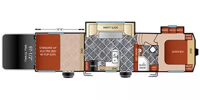 39' 2016 Forest River Shockwave 35RGDX w/2 Slides & Generator  - Toy Hauler - Bunk House Floorplan