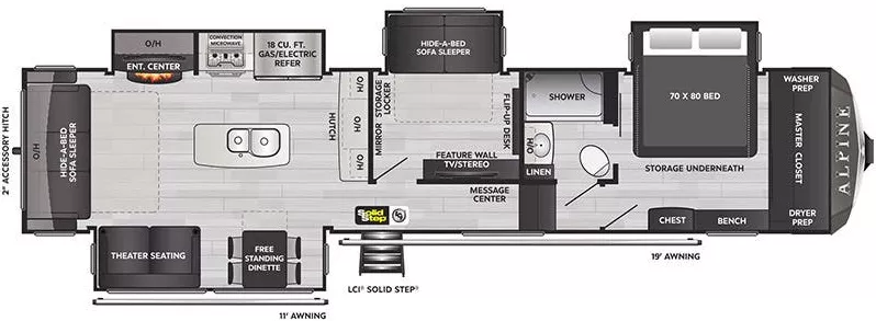 42' 2022 Keystone Alpine 3720MD w/4 Slides - Bunk House Floorplan