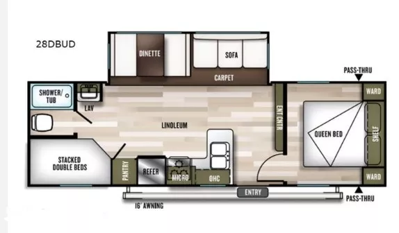 29' 2020 Forest River Wildwood 28DBUD w/Slide - Bunk House Floorplan