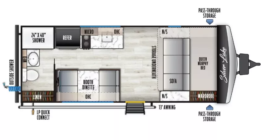 21' 2025 Forest River East To West Silver Lake 1600RBLE Floorplan