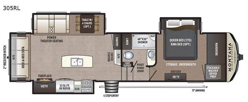 35' 2017 Keystone Montana High Country 305RL w/3 Slides Floorplan