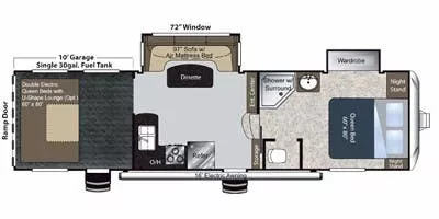 34' 2013 Keystone Raptor 297SE w/2 Slides - Toy Hauler Floorplan