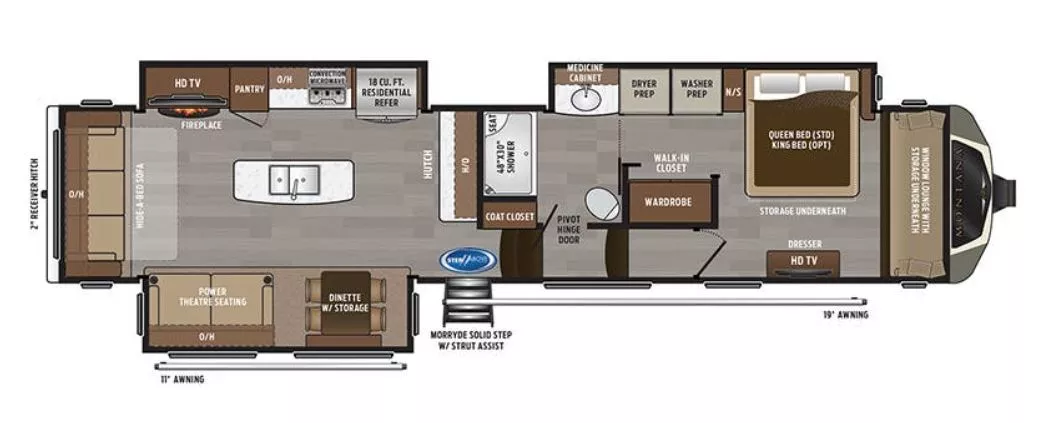 40' 2020 Keystone Montana Legacy Edition 3811MS w/3 Slides Floorplan