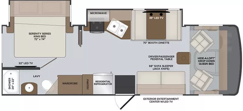 29' 2022 Holiday Rambler Admiral 28A w/2 Slides Floorplan