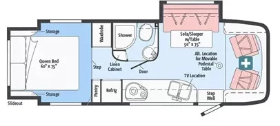 25' 2016 Winnebago View 24G w/2 Slides Floorplan