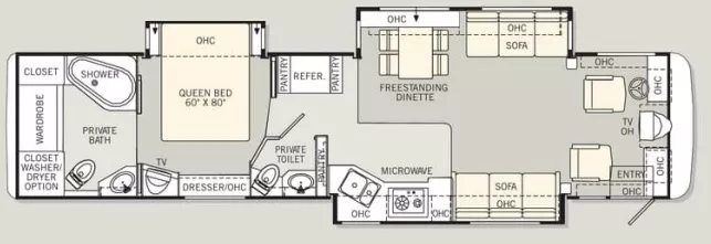 40' 2004 Monaco Camelot 40DST 350hp Cummins w/3 Slides Floorplan