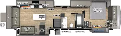 42' 2025 Forest River Palomino River Ranch 393RL w/4 Slides & Generator Floorplan
