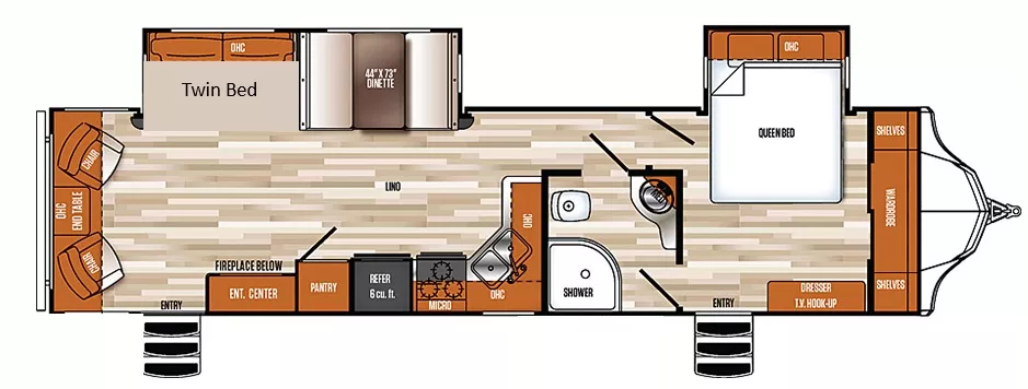 38' 2019 Forest River Vibe 278RLS w/2 Slides Floorplan