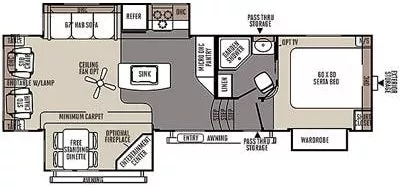 32' 2014 Forest River Flagstaff Classic Super Lite 8528IKWS w/3 Slides Floorplan