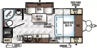 21' 2017 Forest River Flagstaff Micro Lite 21FBRS w/Slide Floorplan