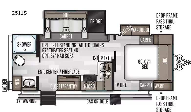 25' 2021 Forest River Rockwood Mini Lite 2511S w/Slide Floorplan