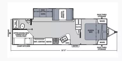 28' 2018 Forest River Apex Coachman 287BHS w/Slide Floorplan