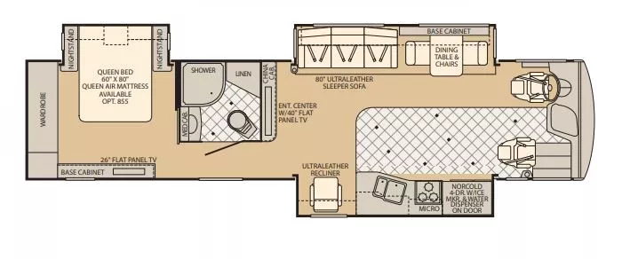 41' 2009 Fleetwood American Allegiance 40X 400hp Cummins w/3 Slides Floorplan