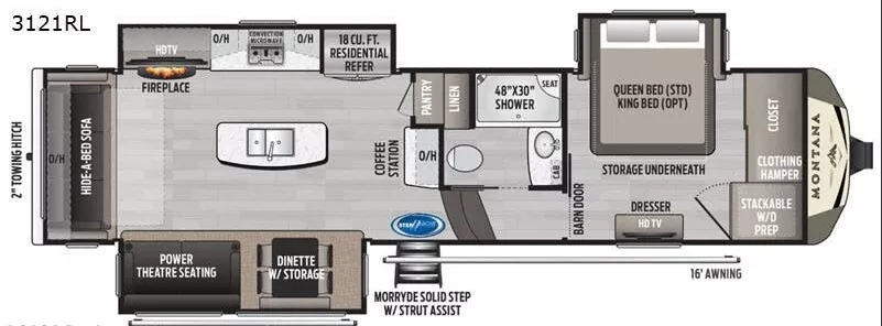 35' 2020 Keystone Montana 3121RL w/3 Slides Floorplan