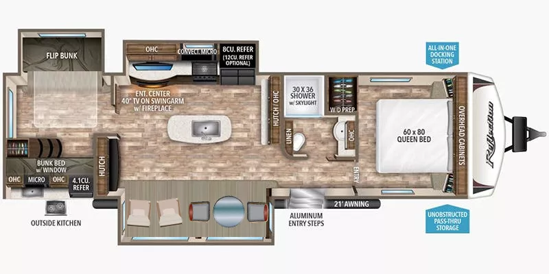 37' 2018 Grand Design Reflection 312BHTS w/3 Slides - Bunk House Floorplan