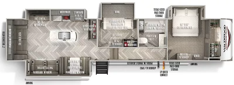 43' 2022 Forest River Wildwood Heritage Glenn 369BL w/4 Slides - Bunk House Floorplan