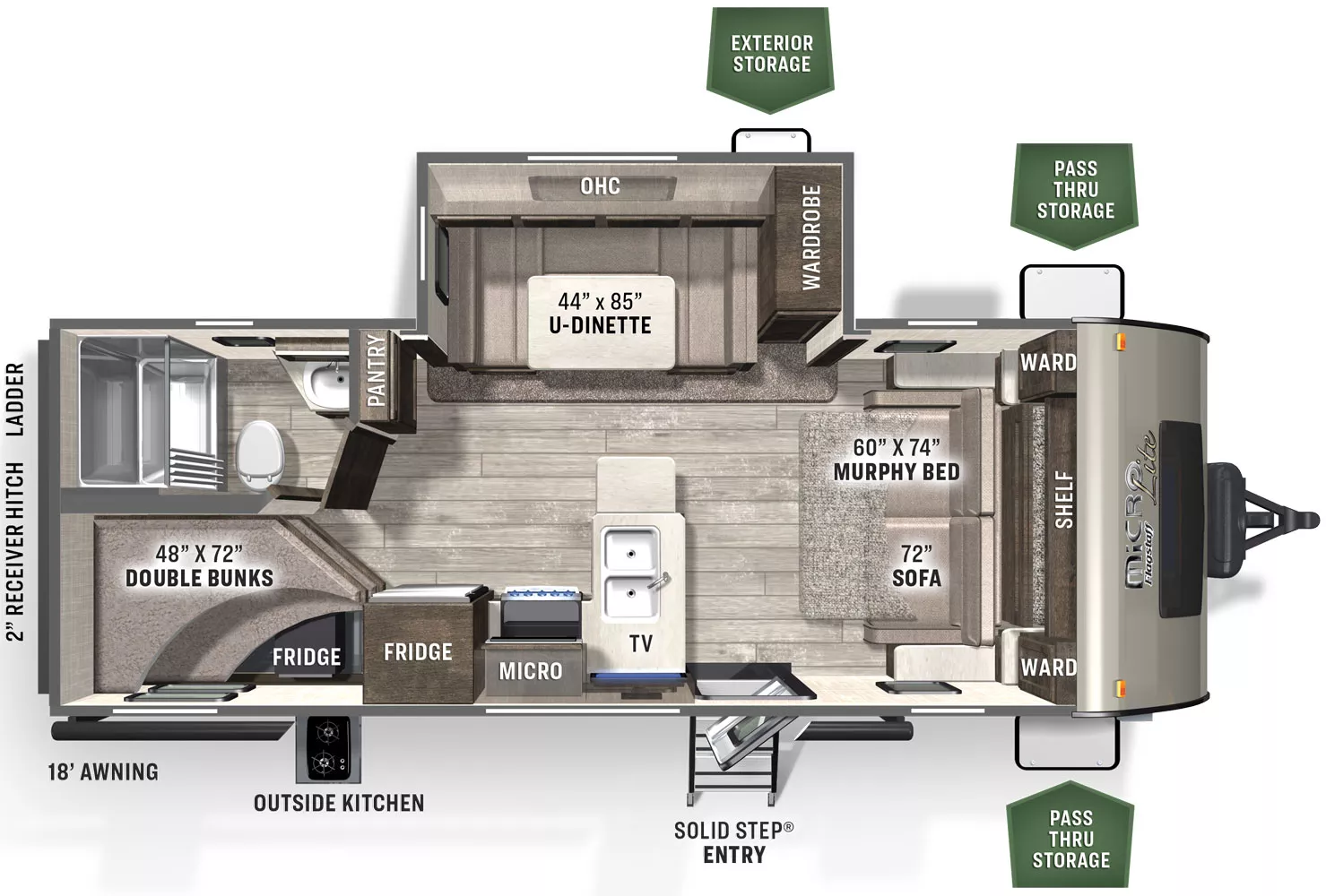 25' 2021 Forest River Flagstaff Micro Lite 25BRDS w/Slide - Bunk House Floorplan