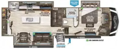 38' 2022 Grand Design Solitude 345GK w/3 Slides Floorplan