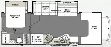 32' 2018 Forest River Freelander 32FS w/2 Slides Floorplan