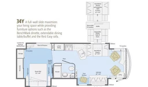 35' 2012 Winnebago Journey 34Y 340hp Cummins w/3 Slides Floorplan
