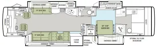 43' 2010 Tiffin Allegro Bus 43QGP 425hp Cummins w/4 Slides Floorplan