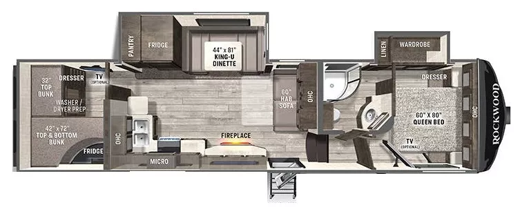 36' 2021 Forest River Rockwood Ultra Lite 2891BH w/2 Slides - Bunk House Floorplan