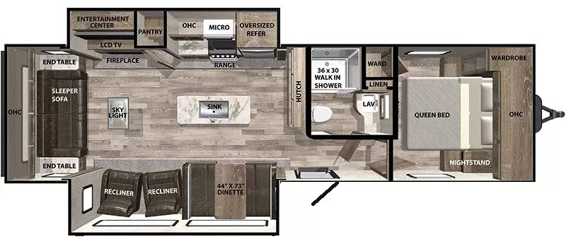 34' 2020 Forest River Vibe 28RL w/2 Slides Floorplan