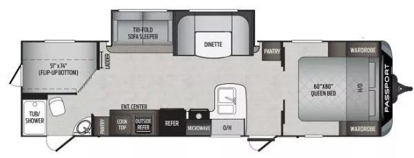 33' 2021 Keystone Passport Gt 2950BH w/Slide - Bunk House Floorplan