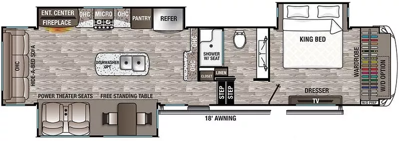 41' 2020 Forest River Cedar Creek Hathaway 36CK2 w/3 Slides Floorplan