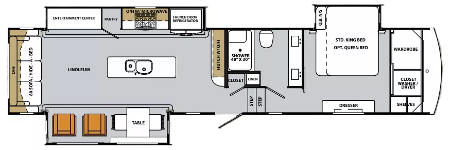 42' 2019 Forest River Cardinal Luxury 3456 w/4 Slides Floorplan