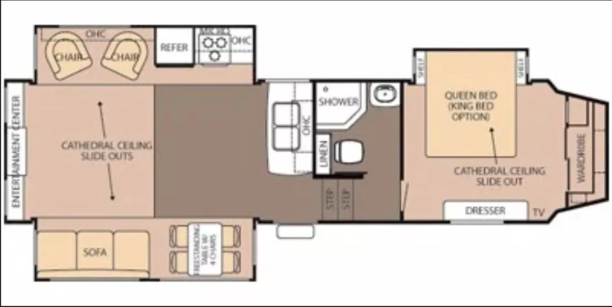 35' 2013 Forest River Cedar Creek Silverback 29RE w/3 Slides Floorplan