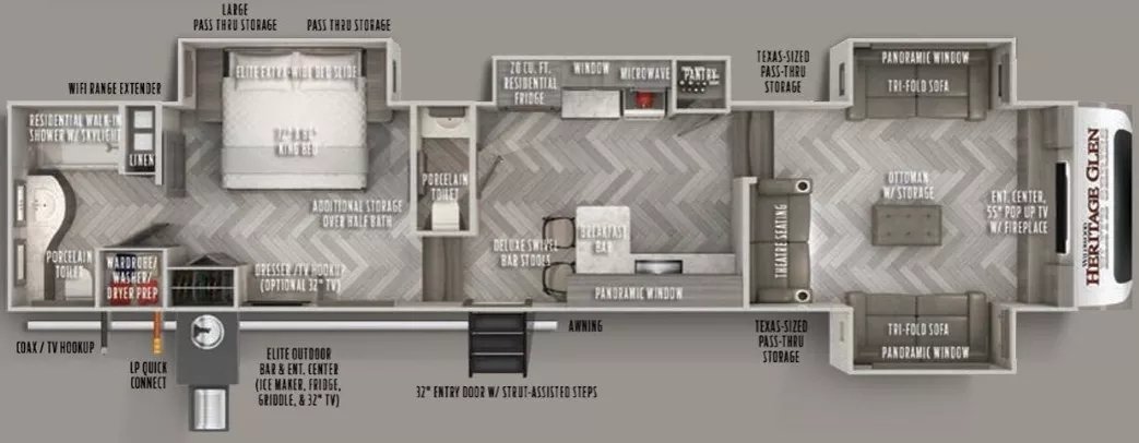43' 2021 Forest River Heritage Glen Elite 36FL w/4 Slides Floorplan