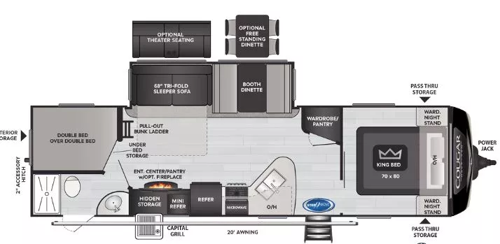 35' 2022 Keystone Cougar 29BHS w/Slide - Bunk House Floorplan