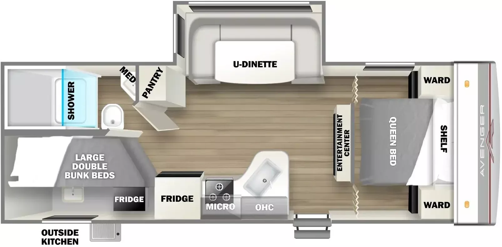 28' 2025 Primetime Avenger Le 24BHSLE w/Slide - Bunk House Floorplan